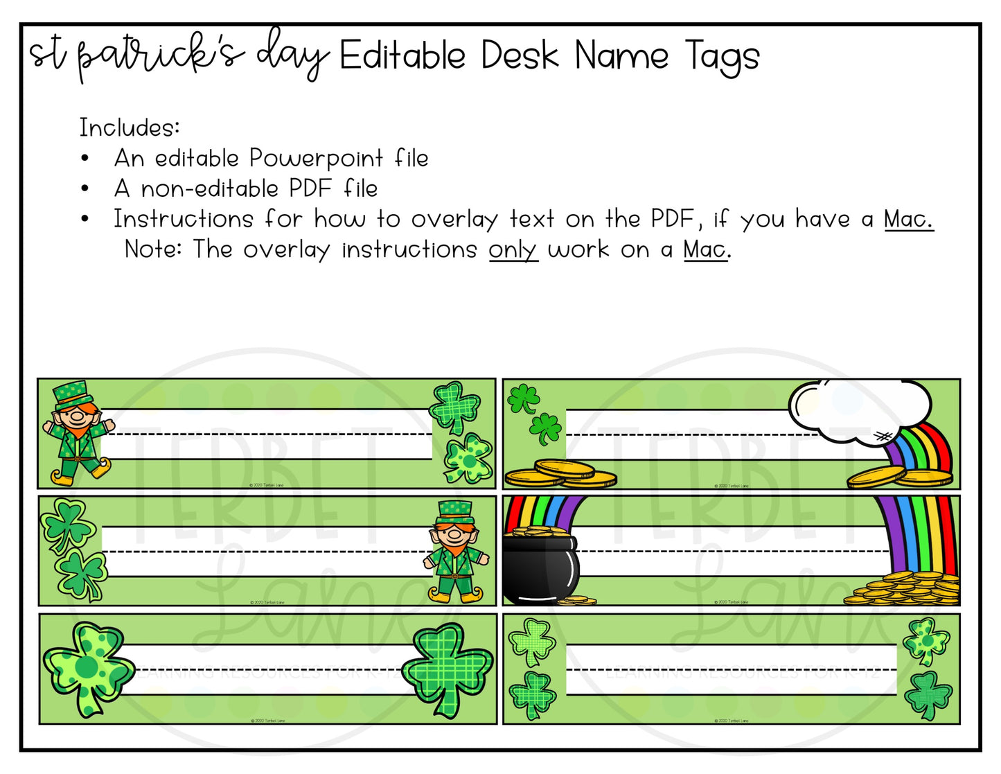 Editable St. Patricks Day Desk Name Tags
