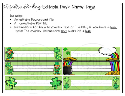 Editable St. Patricks Day Desk Name Tags