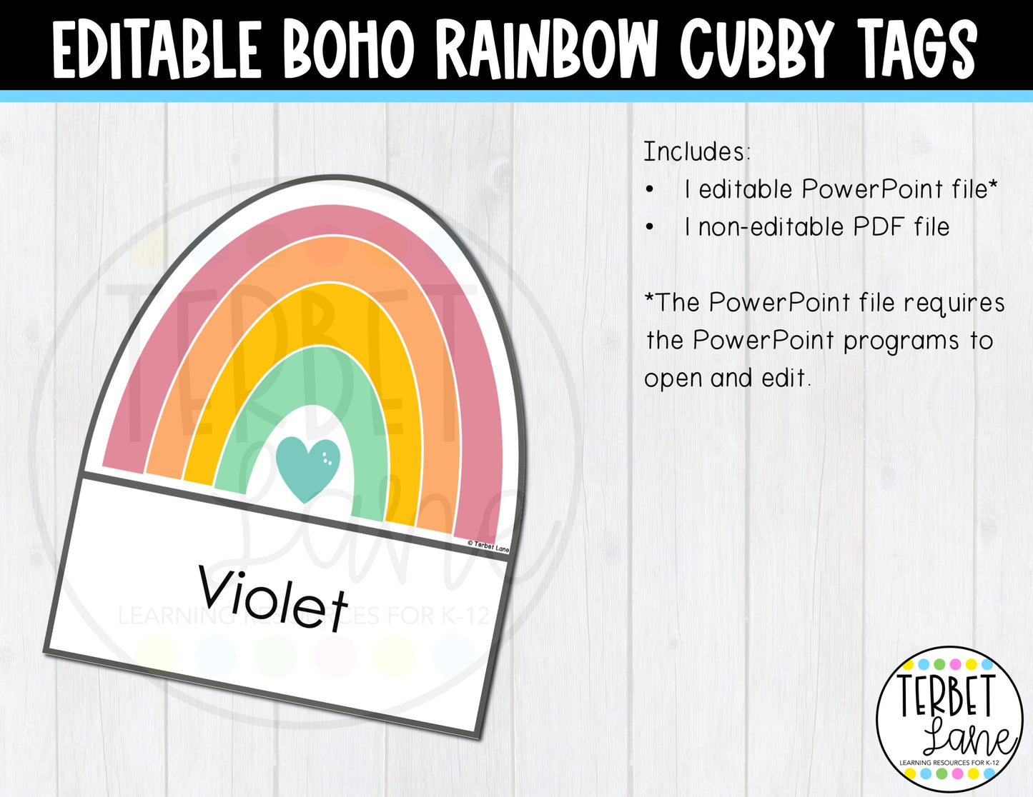 Editable Boho Rainbow Cubby Tags