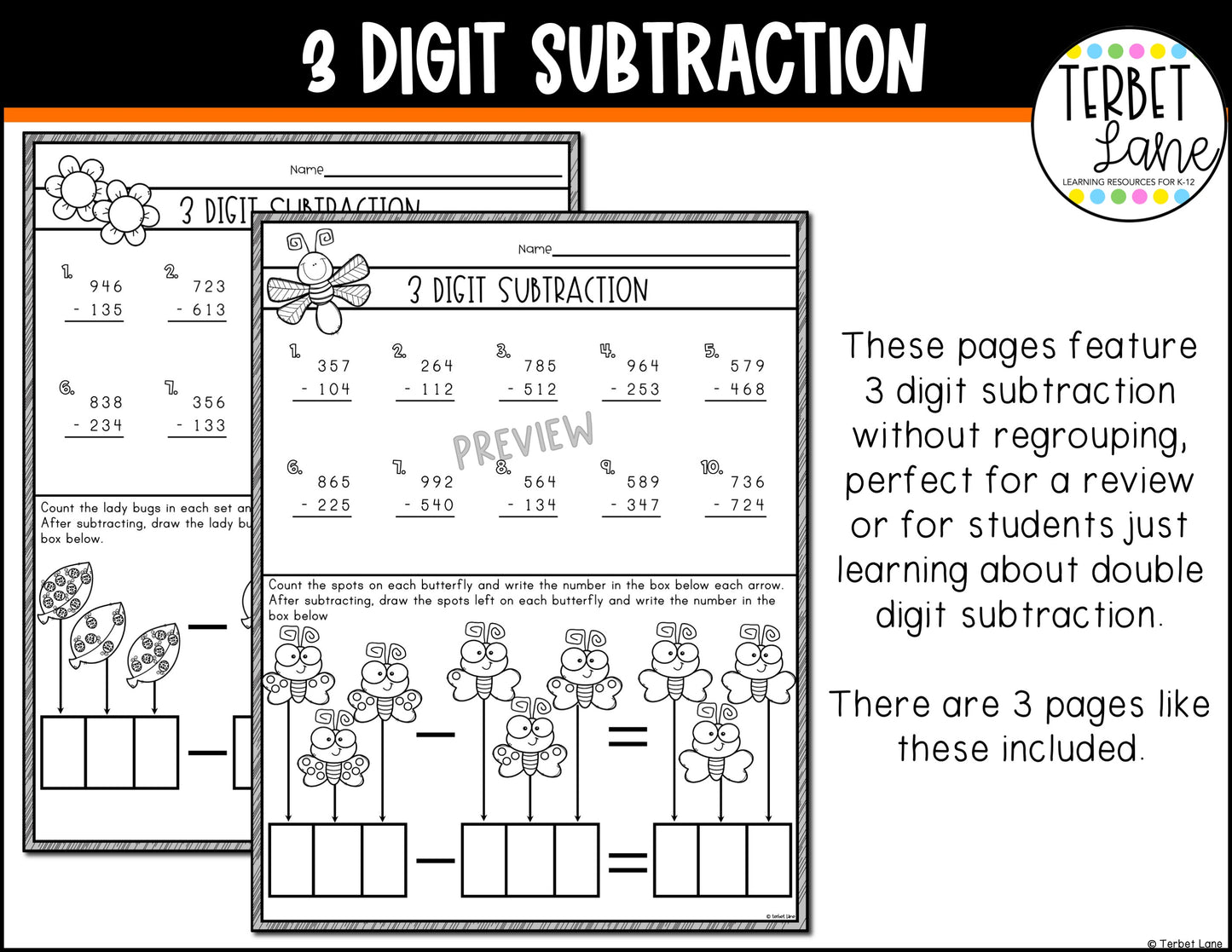 3 Digit Subtraction With Regrouping Math Worksheets
