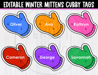 Editable Winter Mittens Cubby Tags
