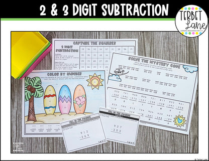 2 and 3 Digit Subtraction with Regrouping Games Math Activities