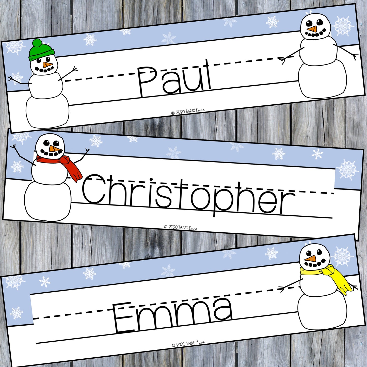 Winter Themed Editable Desk Name Tags