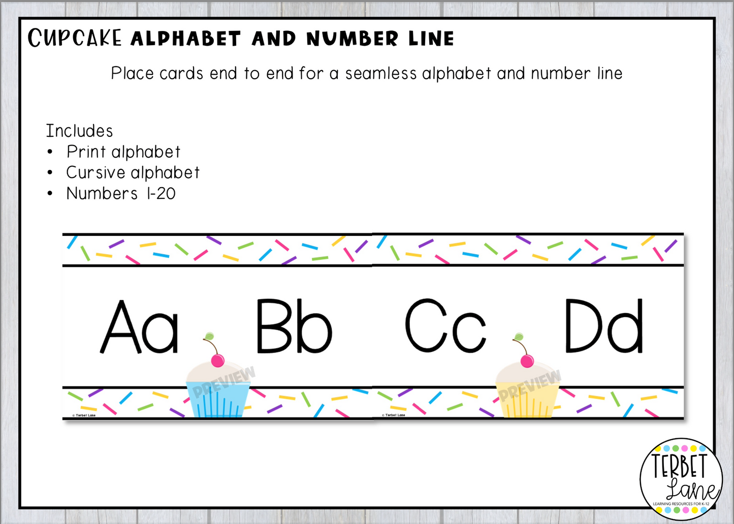 Cupcake Themed Alphabet Cards