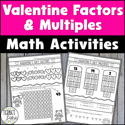 Valentine's Day Factors and Multiples Math Worksheets & Activities